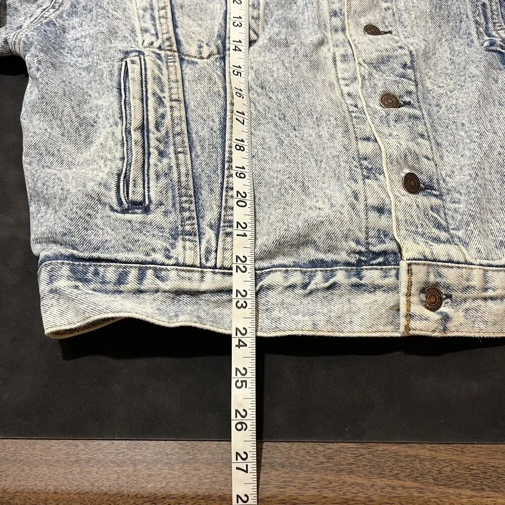 Vintage Levis Trucker Jacket 1980s Galactic Acid wash Levi Moto Leather Patch US